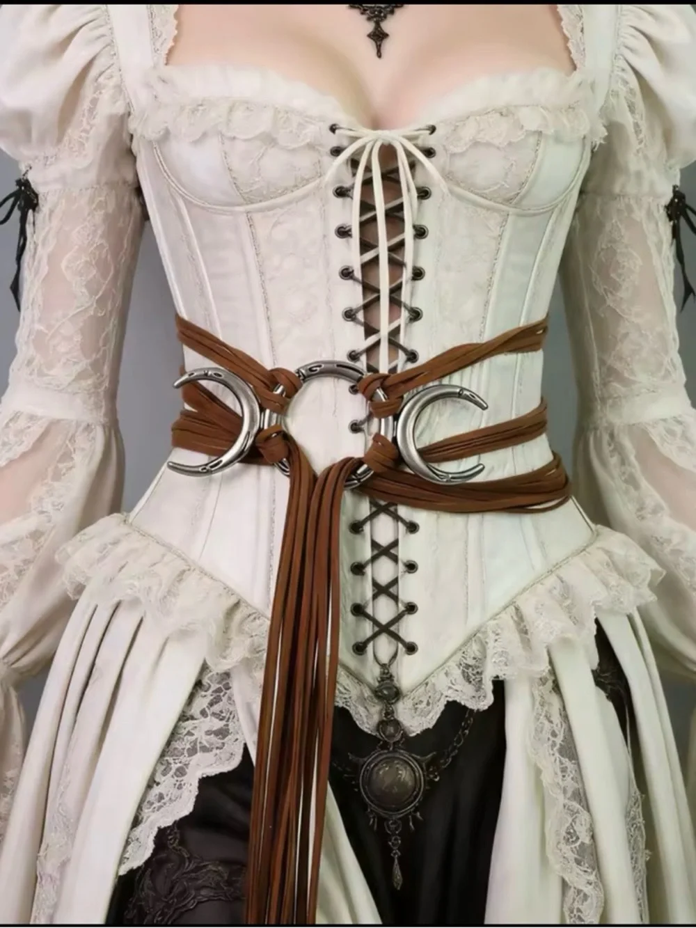 Boho Brown Moon Belt Celestial Wrap Waist Tie Renaissance Fairycore